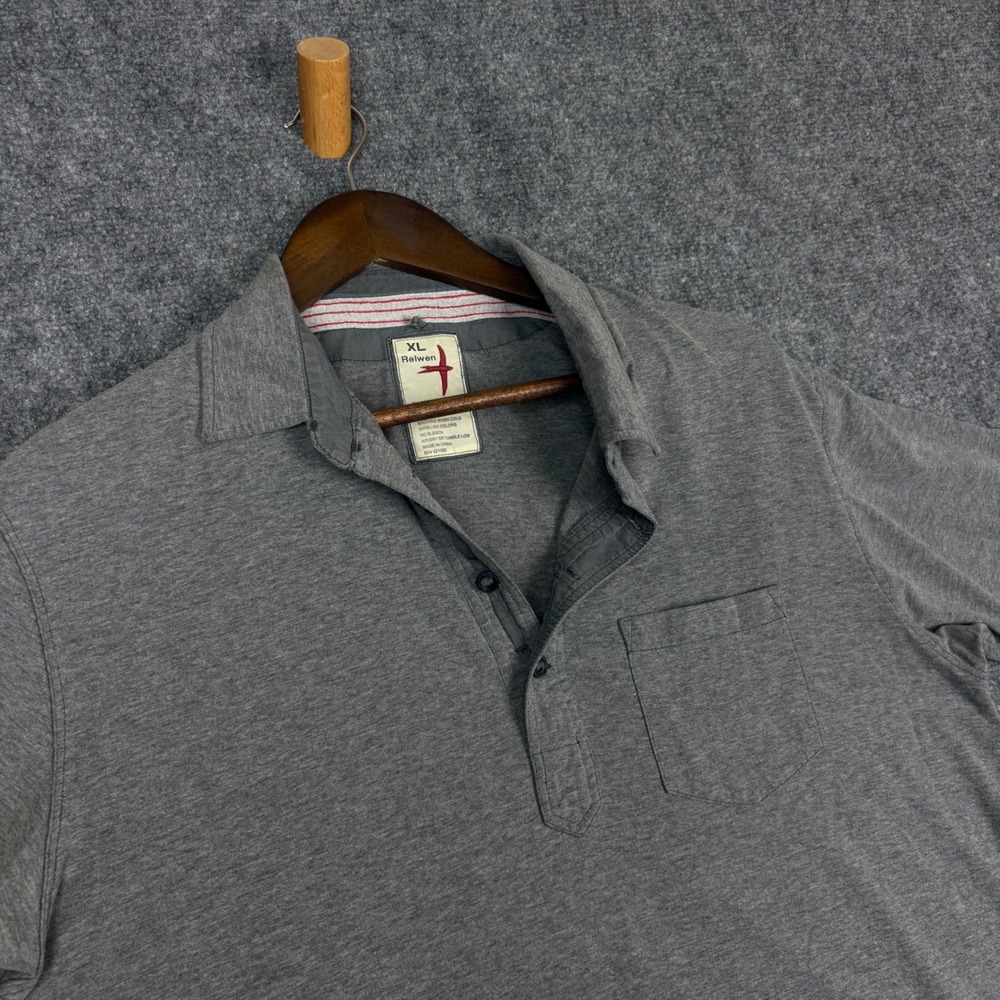 Relwen Mens XL Short Sleeve Polo Shirt Grey Cotton Spandex Blend Chest Pocket